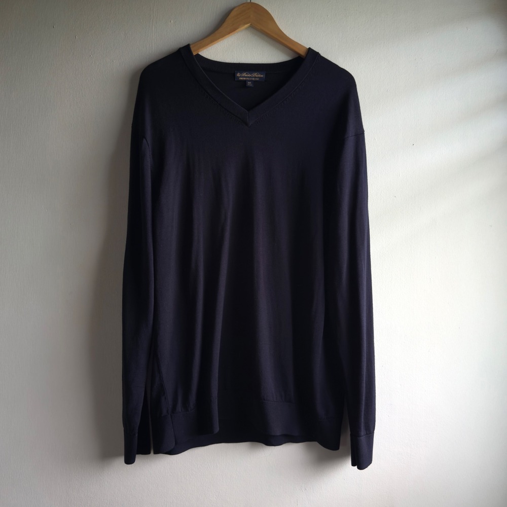 Brooks Brothers Brookstech Merino Wool V-Neck Sweater Mens XXL Navy Blue Preppy